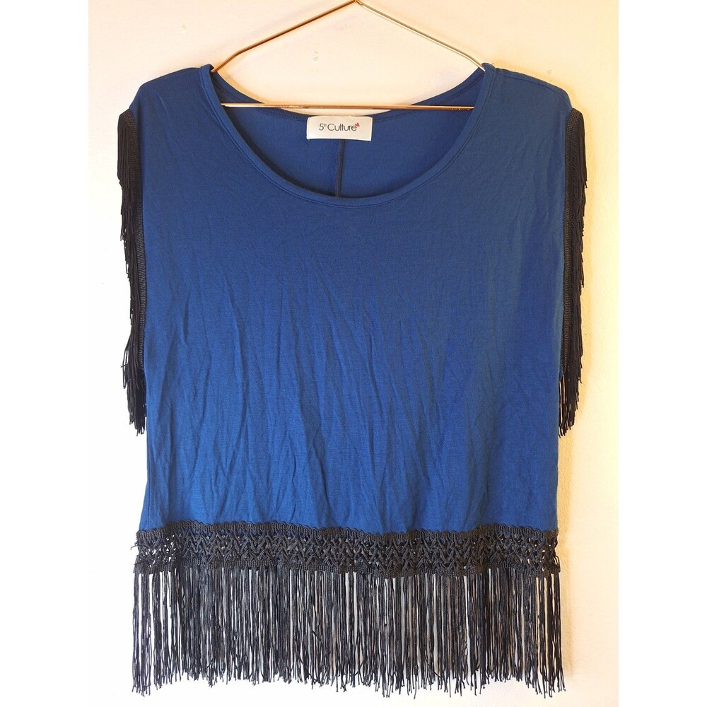 Y2K 5th CULTURE Knit Top with Fringe Womens Sz S Festival Cowgirl Western Hippie
